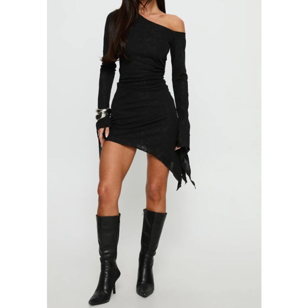 Princess Polly Face Card Long Sleeve Minidress Black Butterfly Whimsigoth Sz 4